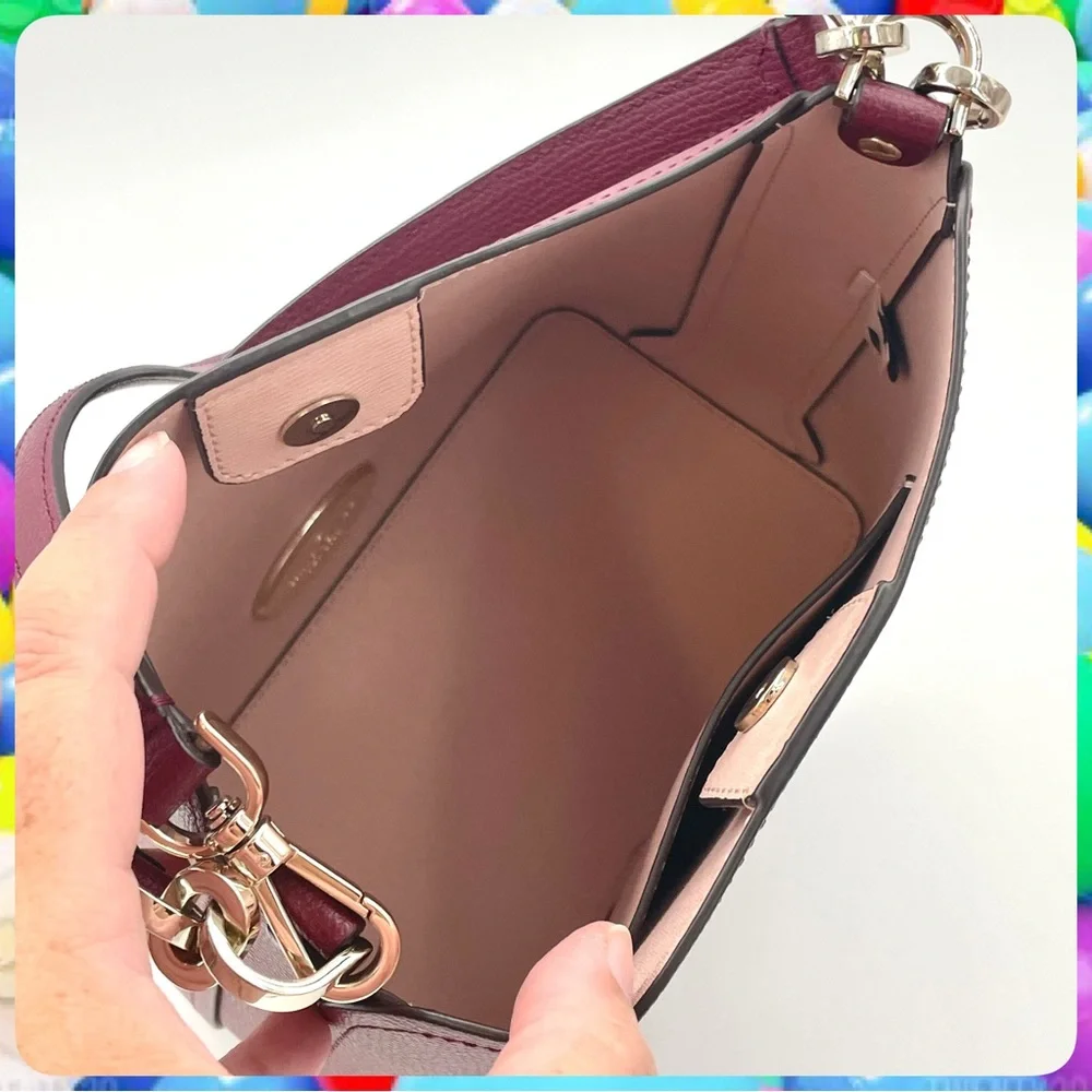 KATE SPADE Darcy Satchel Bucket Crossbody Bag Blackberry Burgundy Leather Purse